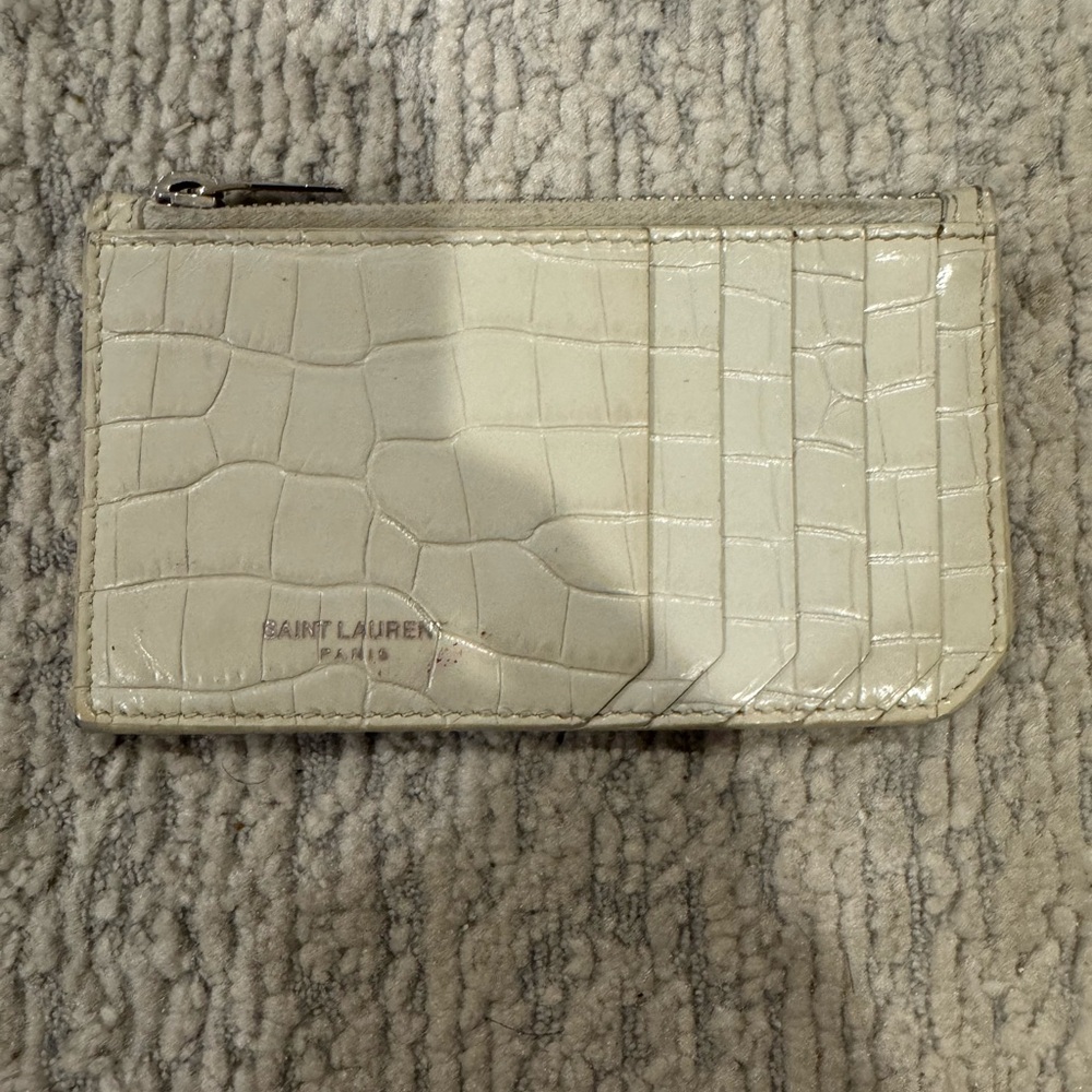 Saint Laurent Cream Croc-Embossed Card Holder